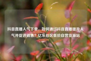 抖音直播人气下单，如何通过抖音直播提升人气并促进销售？亿乐社区低价自营货源站