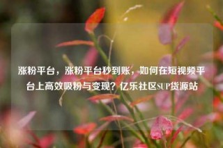 涨粉平台，涨粉平台秒到账，如何在短视频平台上高效吸粉与变现？亿乐社区SUP货源站