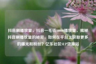 抖音刷播放量，抖音一毛钱10000播放量，揭秘抖音刷播放量的秘密，如何在平台上获取更多的曝光和粉丝？亿乐社区SUP货源站
