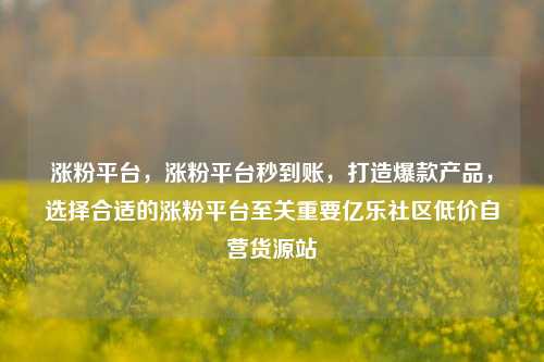 涨粉平台，涨粉平台秒到账，打造爆款产品	，选择合适的涨粉平台至关重要亿乐社区低价自营货源站  第1张