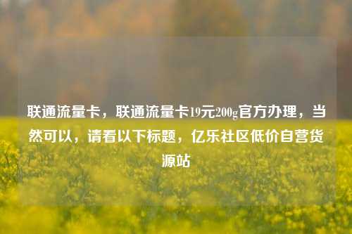 联通流量卡，联通流量卡19元200g官方办理	，当然可以，请看以下标题，亿乐社区低价自营货源站  第1张