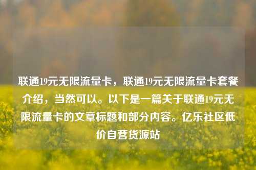 联通19元无限流量卡	，联通19元无限流量卡套餐介绍，当然可以。以下是一篇关于联通19元无限流量卡的文章标题和部分内容。亿乐社区低价自营货源站  第1张