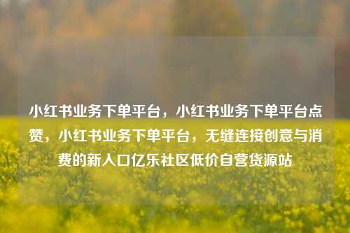 小红书业务下单平台，小红书业务下单平台点赞	，小红书业务下单平台，无缝连接创意与消费的新入口亿乐社区低价自营货源站  第1张